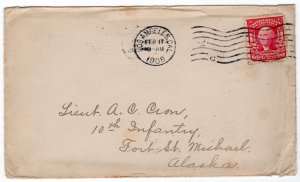 1903 Issue 2c incoming to Lieut. 10th Infantry Fort St. Michael Alaska, 1908