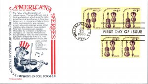 FDC 1980 SC #1813 Aristocrat Cachet - Williamsburg, PA - Block Of 5 - F71633