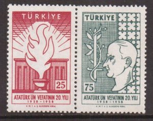 Turkey  #1430-1431a   MNH  1958   pair  Kemal Ataturk