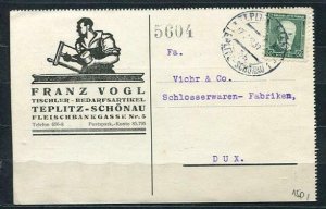 Czechoslovakia 1931 Nice Carpenter Picture Ads Card TEPLICE to Dux Tischler 3215