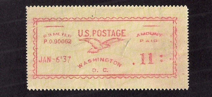 POST OFFICE METER STAMP #PO-A1.1. STRIP dated Jan 1937 WASHINGTON D.C. Rare