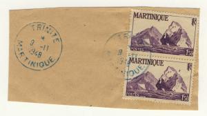 MARTINIQUE - 1948 - CACHET À DATE TRINITÉ EN BLEU SUR N°231 (x2 SUR FRAGMENT)