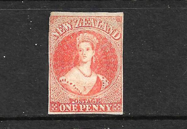 NEW ZEALAND 1862-64 1d ORANGE VERMILLION  FFQ  IMPERF MNG  CP A1E2  SG 33 CHALON