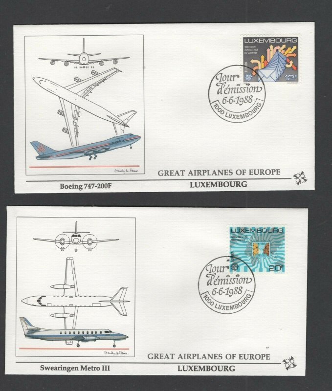Luxembourg #787-88  (1988 Europa set) on two unaddressed Fleetwood FDCs 