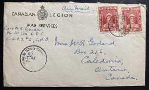 1943 CAPO 2 Newfoundland Censored Cover To Caledonia Canada Capt WR Godard