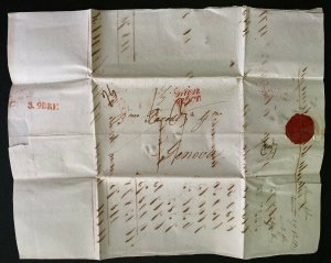 1837 Vienna Austria Stampless Letter Cover To Genova Italy