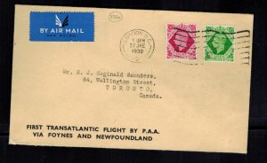 1939 London England First Flight Cover to Canada via PAA FFC