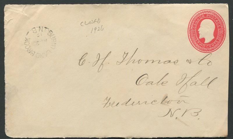 NEW BRUNSWICK SPLIT RING TOWN CANCEL COVER BURNT LAND BROOK