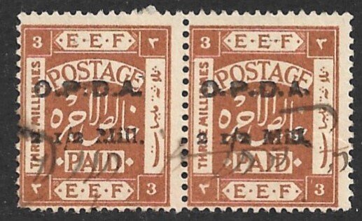 PALESTINE REVENUES 1920 2 1/2Mill on 3m OPDA Ovpt PAIR Bale 189 VFU