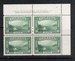 Canada #244 Very Fine Never Hinged Plate #1 Upper Right Block
