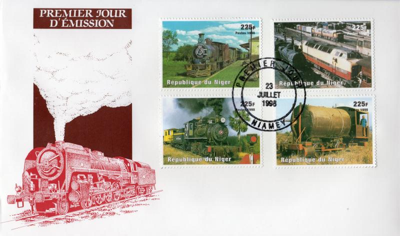 Niger 1998 Sc#1013 Trains Set  (4) Perforated F.D.C.