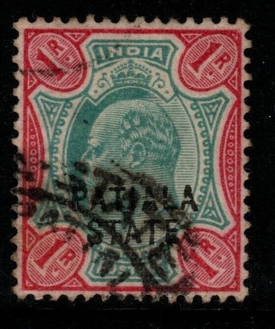 INDIA-PATIALA SG45 1905 1r GREEN & CARMINE USED