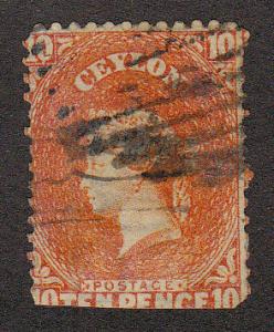 Ceylon 10P Vermilion (Fault) (Scott #10) Used Decent Stamp