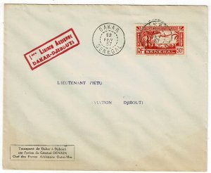 Senegal 1937 Dakar to Djibouti first flight cover