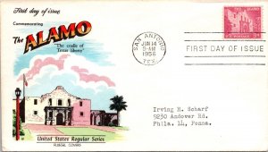 FDC 1956 SC #1043 Fluegel Cachet - San Antonio TX - Single - F78346