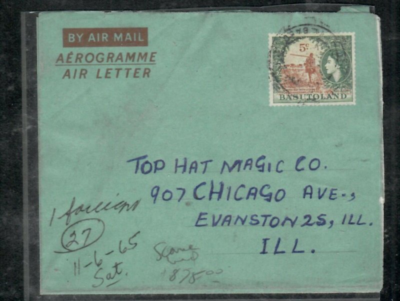 BASUTOLAND COVER (P0506B)1965 QEII 5C AEROGRAM MAFETENG TO USA