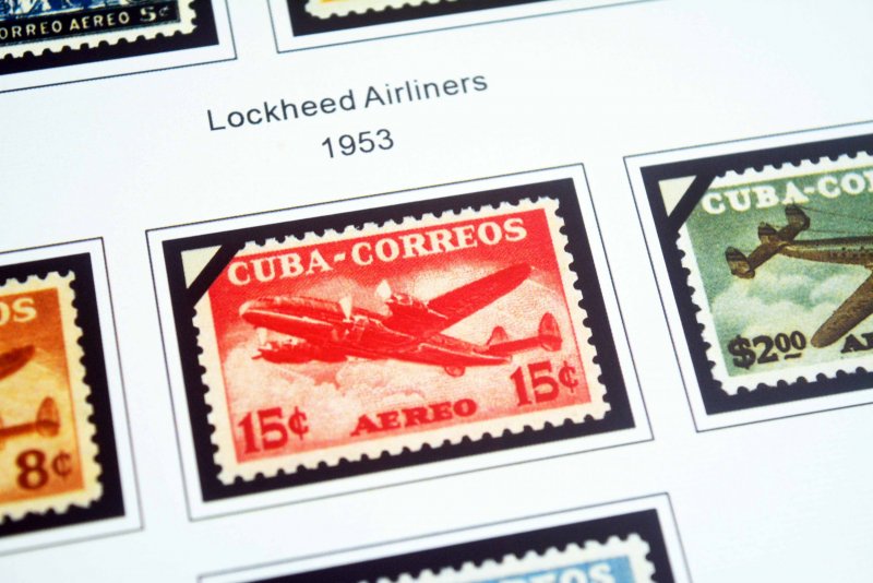 COLOR PRINTED CUBA AIRMAIL 1927-1980 STAMP ALBUM PAGES (56 illustrated pages)