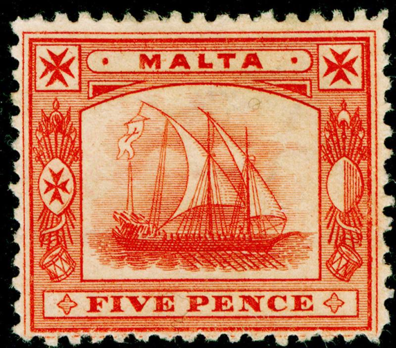 MALTA SG33, 5d vermilion, UNUSED. Cat £40. WMK CA