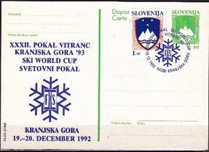 Slovenia, 1992 issue. Skiing World Cup Cachet & Cancel. Postal Card. ^