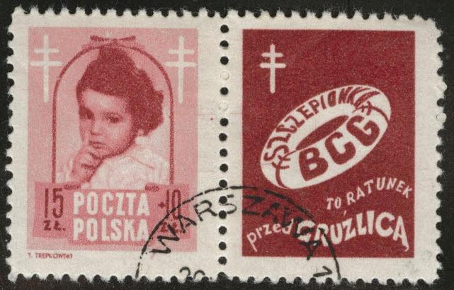 Poland Scott B62 used 1948 TB  stamp with tab