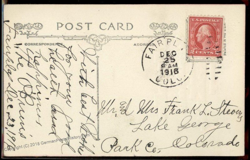 USA 1916 FAIRPLAY to LAKE GEORGE DPO Colorado Cover Postcard 94219