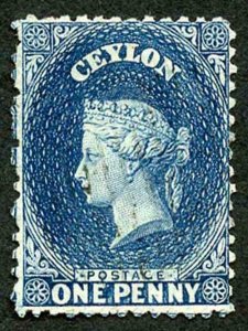 Ceylon SG63b 1d Deep Blue Wmk Crown CC Used