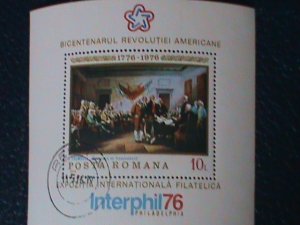 ROMANIA-1976-INTERPHIL'76 WORLD STAMPS SHOW- CTO S/S VF- FAMOUS PAINTING