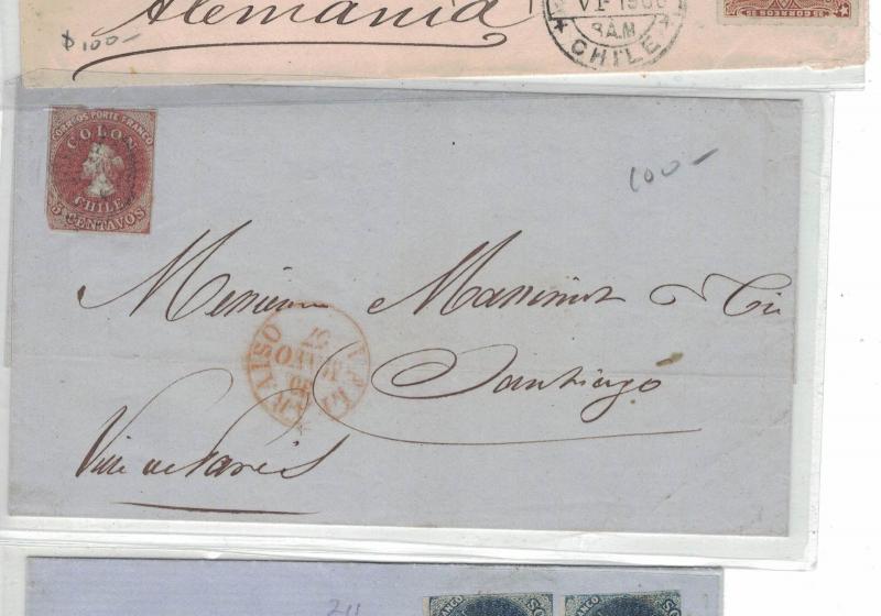 Chile 5c red on 1857 internal cover  (14bep)