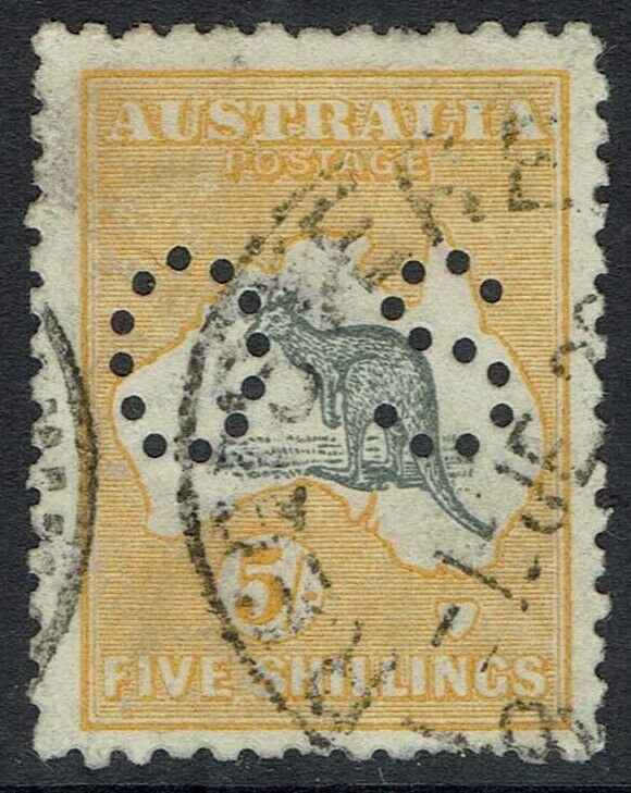 AUSTRALIA 1915 KANGAROO OS 5/- 2ND WMK USED 