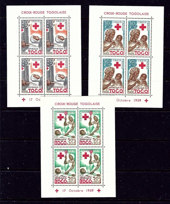 Togo B12a-14a MNH 1959 Red Cross souvenir sheets