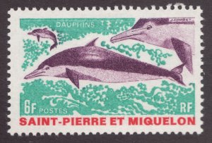 1969 French Saint-Pierre et Miquelon Sc #392 - 6f Dolphins Mammal - MH cv$7