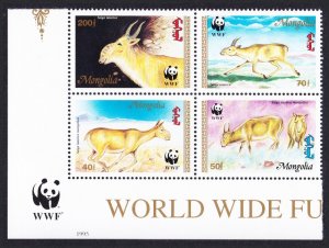 Mongolia WWF Saiga SW Block of 4 WWF Logo 1995 MNH SC#2209-2212