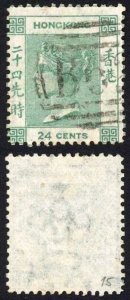 Hong Kong SG14 24c Green Wmk CC B62 cancel Cat 12 pounds