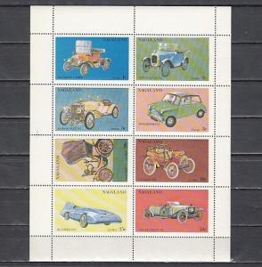 Nagaland, 1974 India Local. Antique Autos on a sheet of 8