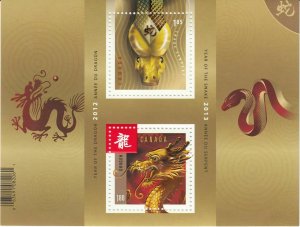 DRAGON into SNAKE = Transitional Souvenir Sheet  LUNAR NY Canada 2013 #2600a MNH