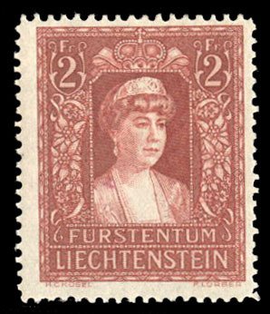 Liechtenstein #130 Cat$85, 1935 2fr henna brown, lightly hinged