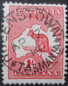 Australia 1913 One Penny Kangaroo with QUEENSTOWN postmark