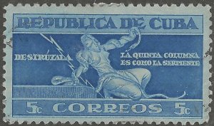 Cuba, stamp, Scott#377, used, hinged, 5, correos, blue