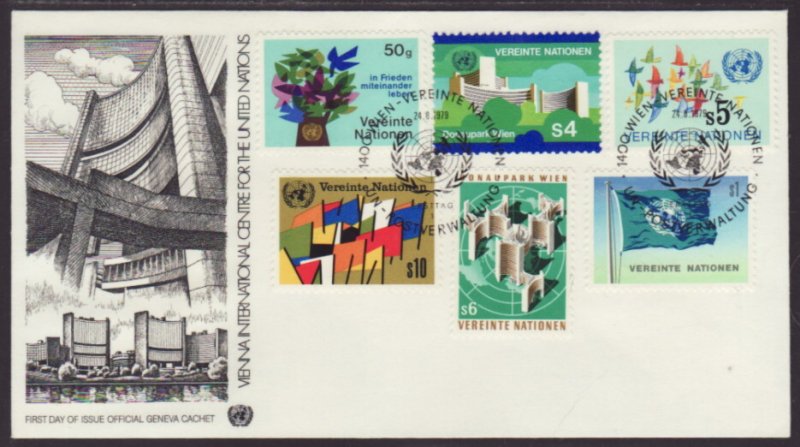 UN Vienna 1-6 Regular Issues Geneva U/A FDC