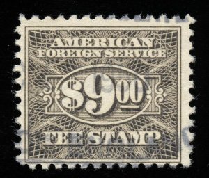 01801 U.S. Revenue Scott RK38 $9 Foreign Consular Service, perf. 11, SCV = $35