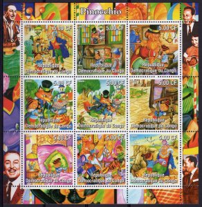 Congo Kinshasa 2002  DISNEY CHARACTERS - PINOCCHIO Sheetlet (9)  Perforated MNH