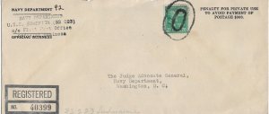 1945 USS Bonefish SS-223 to Washington DC Registered solo 20c Prexie (N8376)