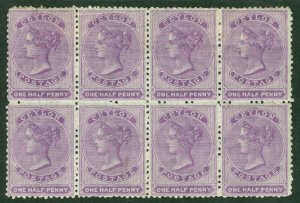 SG 48c Ceylon 1863-66. ½d mauve block of 8. Fresh mint, light crease on...