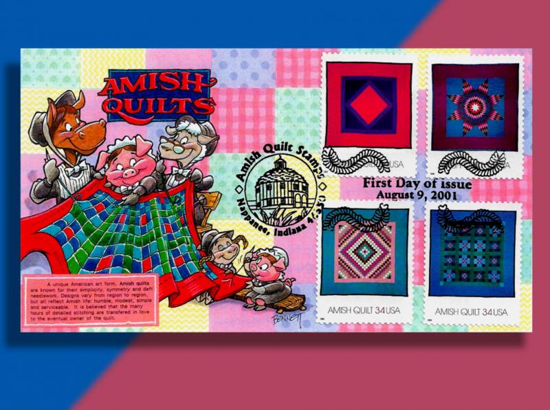 Barnyard Ladies & Their Daughters Sew an Amish Quilt! • Blk/4 Cachetoons FDC