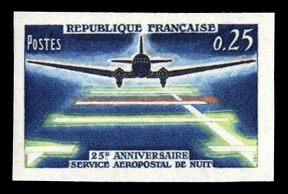 France, 1950-Present #1089 (YT 1418) Cat€58, 1964 Night Airmail, imperf. si...