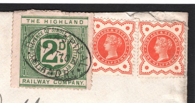 GB Scotland HIGHLAND RAILWAY 2d Letter Stamp *DALNASPIDAL STATION* Cover R206a 