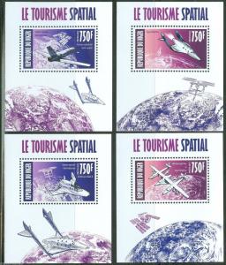 NIGER 2013 SPACE TOURISM SET OF FOUR DELUXE  SOUVENIR SHEETS  MINT NH