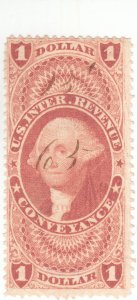 Scott # R66c- Revenue stamp - $1 Conveyance, red-  Used - SCV - $25.00