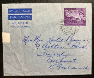 1958 Port Louis Mauritius Air letter Stationery Cover To Belfast Ireland