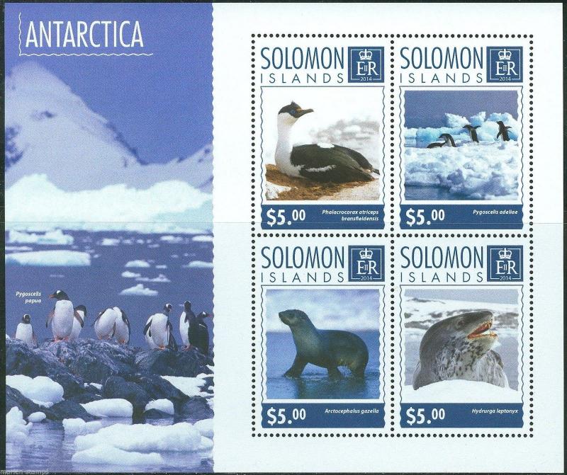 SOLOMON ISLANDS  2014 ANTARCTICA INDIGENOUS ANIMALS SHEET MINT NH